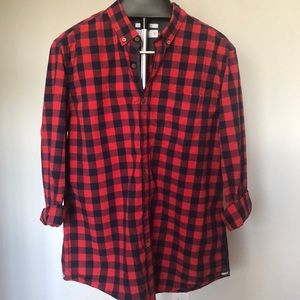 Cactus Slim Fit Red Navy Plaid Long Sleeve Button Down Shirt Sz XL